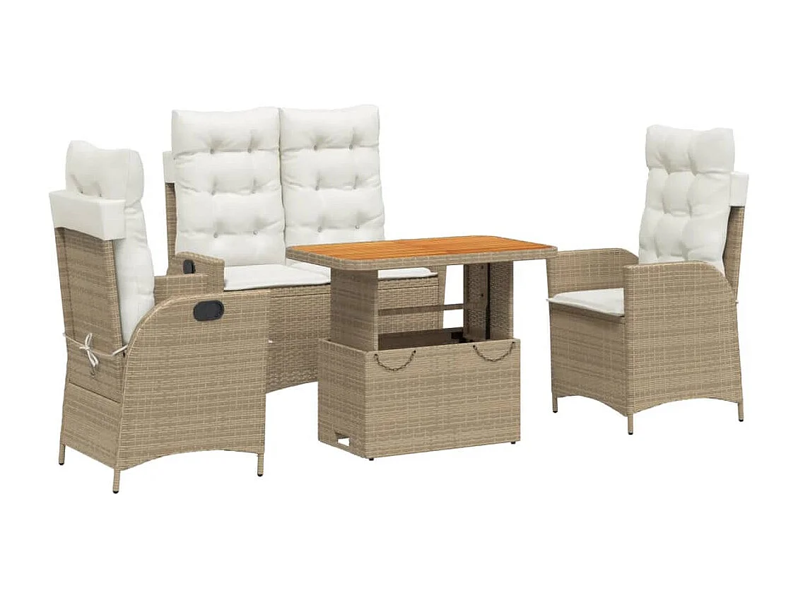 Ensemble à manger de jardin coussins 4 pcs beige résine tressée