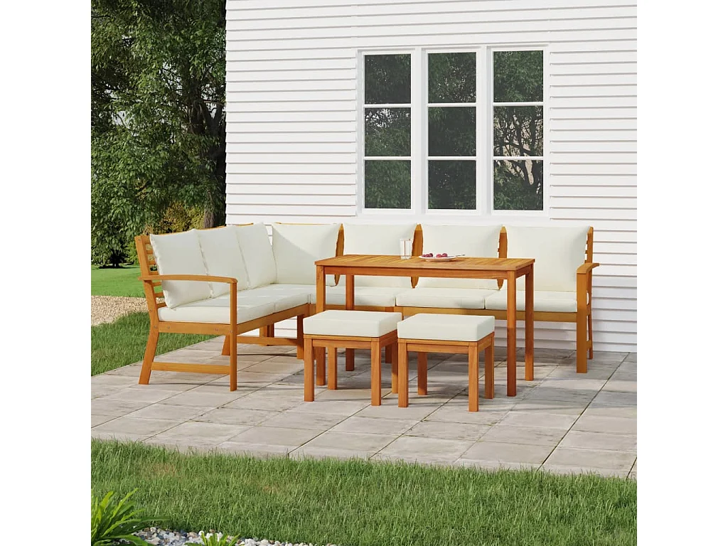 Set da Pranzo Giardino 7pz con Cuscini Legno Massello di Acacia