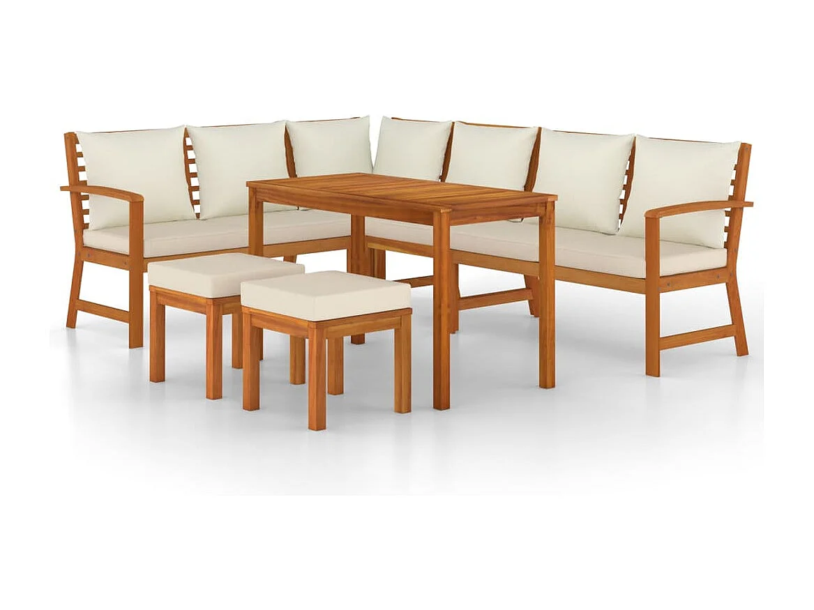 Set da Pranzo Giardino 7pz con Cuscini Legno Massello di Acacia