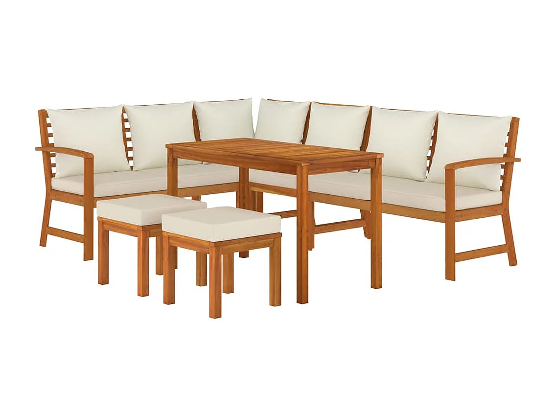 Set da Pranzo Giardino 7pz con Cuscini Legno Massello di Acacia