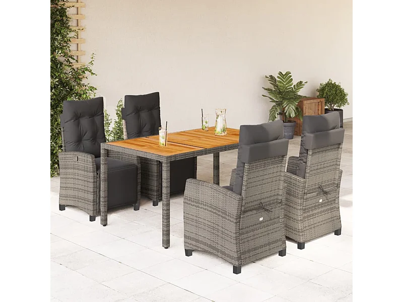 Ensemble à manger de jardin 5 pcs coussins gris résine tressée