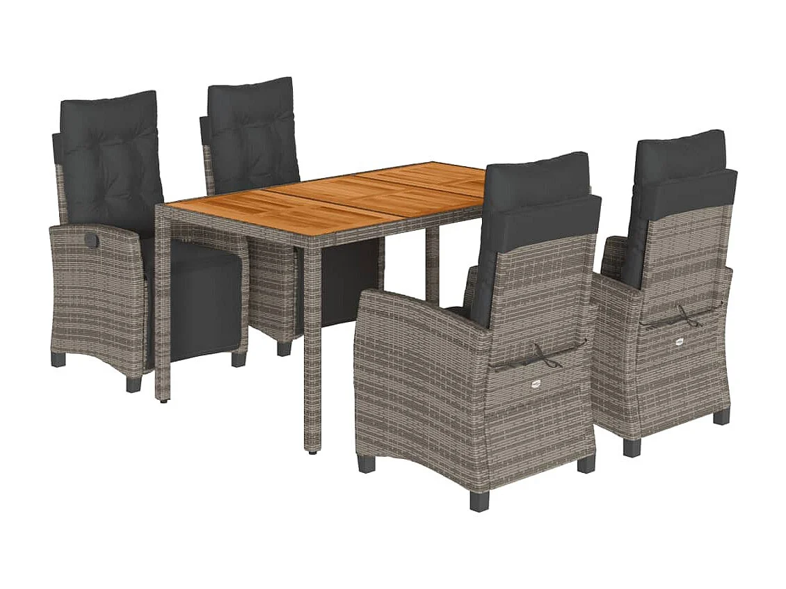 5 pcs conjunto de jantar p/ jardim c/ almofadões vime PE cinza