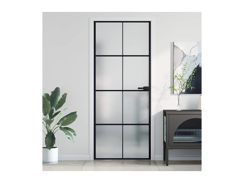 Porte intérieure mince noir 83x201,5 cm verre trempé aluminium