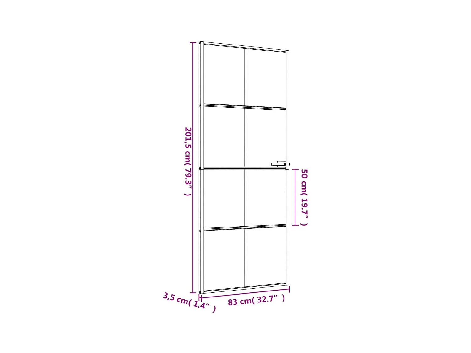 Porte intérieure mince noir 83x201,5 cm verre trempé aluminium
