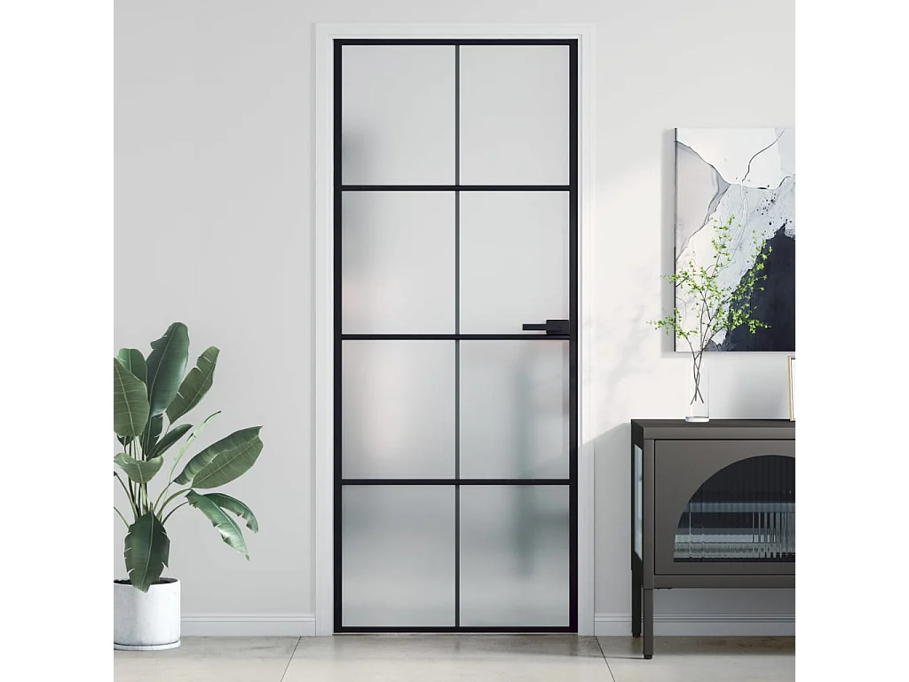Porte intérieure mince noir 83x201,5 cm verre trempé aluminium