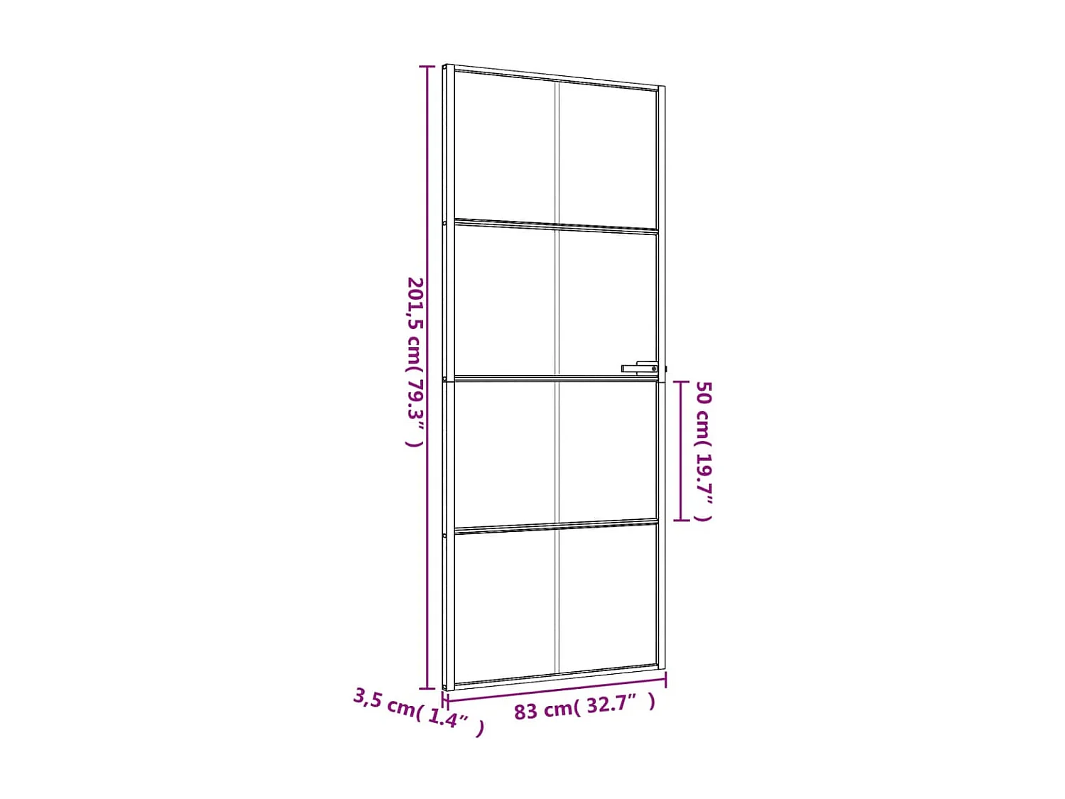 Porte intérieure mince noir 83x201,5 cm verre trempé aluminium