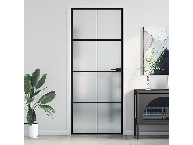 Porte intérieure mince noir 83x201,5 cm verre trempé aluminium
