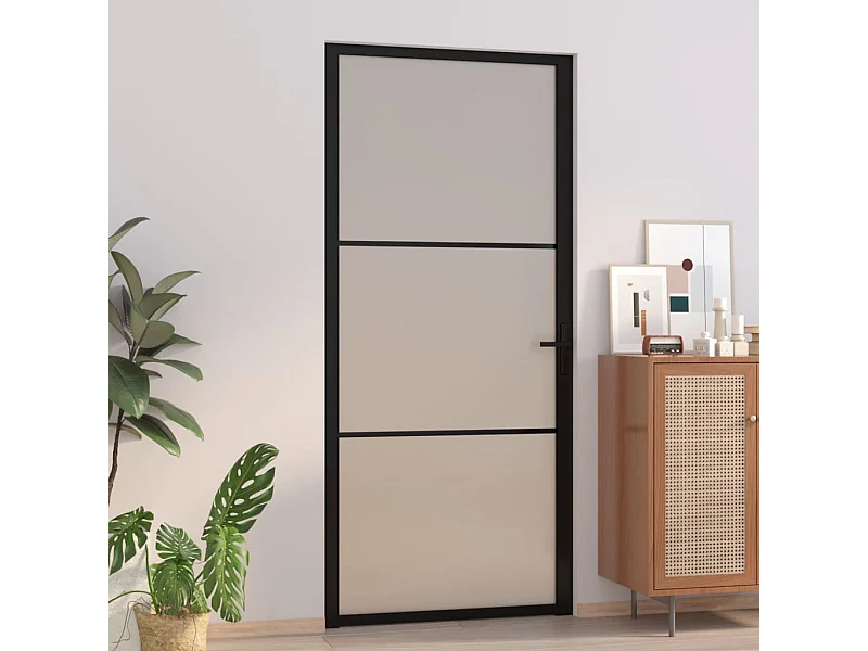 Porta da interno 93x201,5 cm Vetro Nero Opaco e alluminio