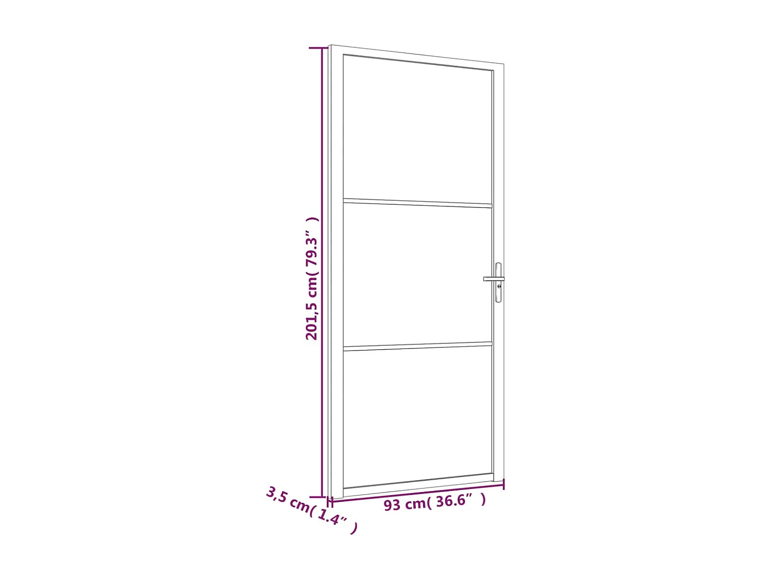 Porte intérieure 93x201,5 cm Noir Verre mat et aluminium
