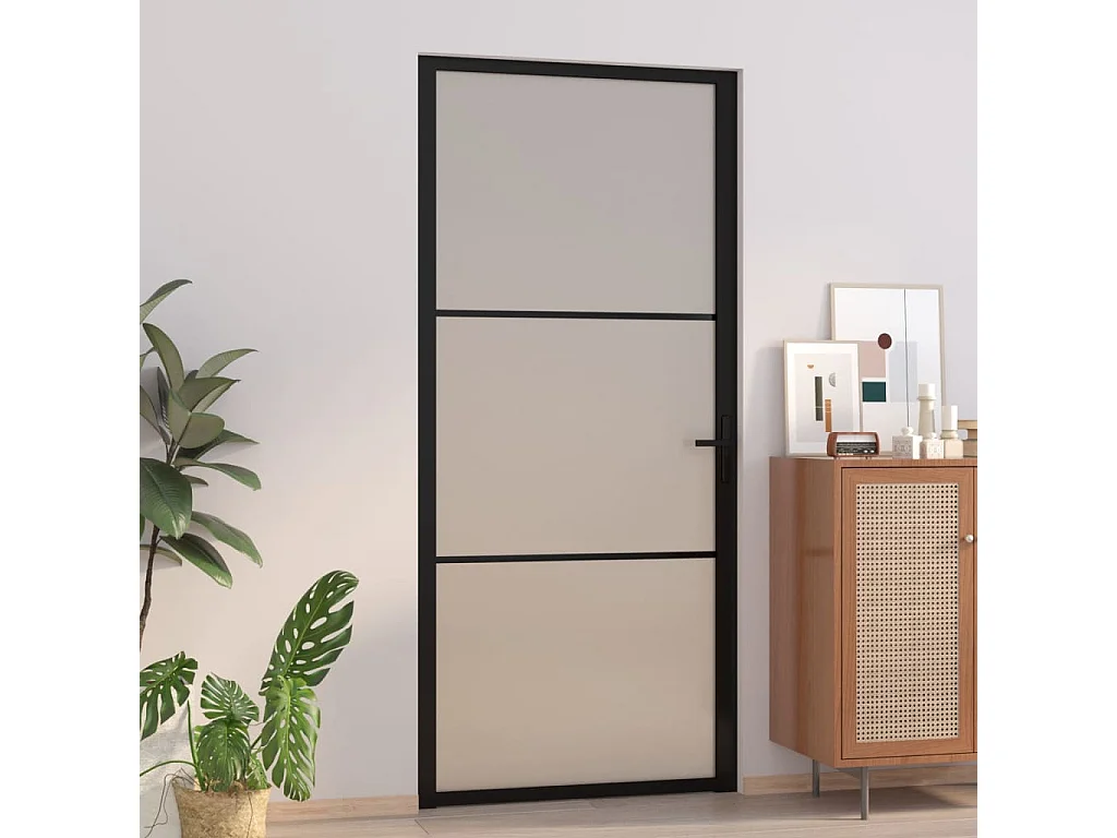 Innentür 93x201,5 cm Schwarz Mattglas und Aluminium