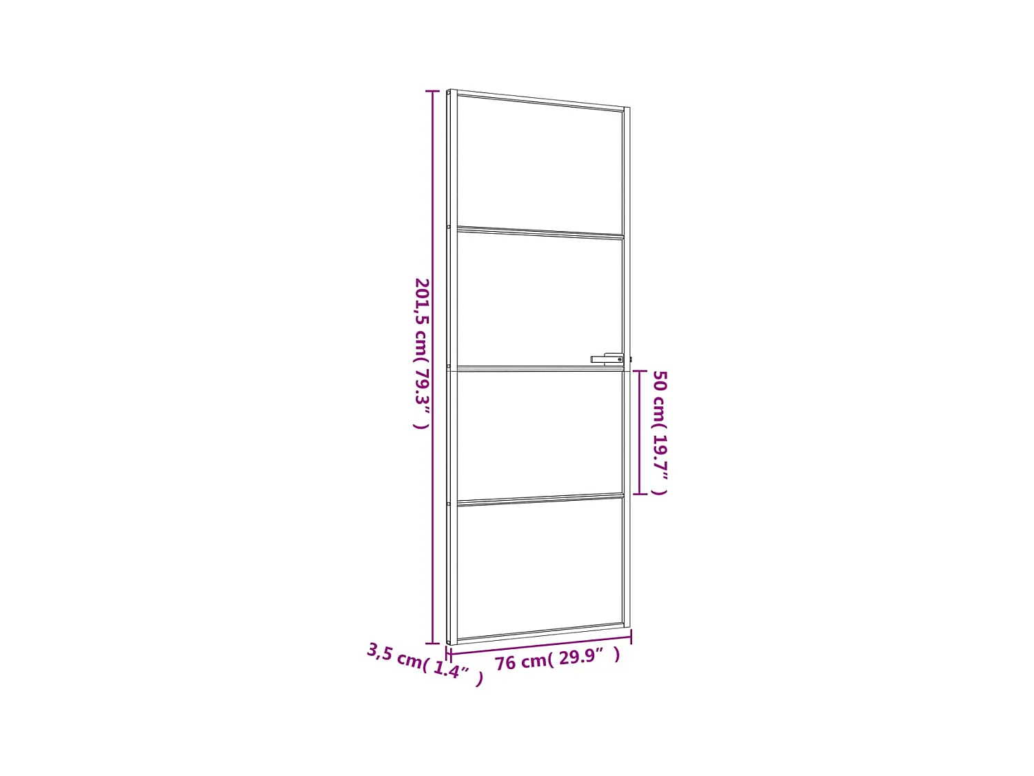 Porte intérieure mince noir 76x201,5 cm verre trempé aluminium