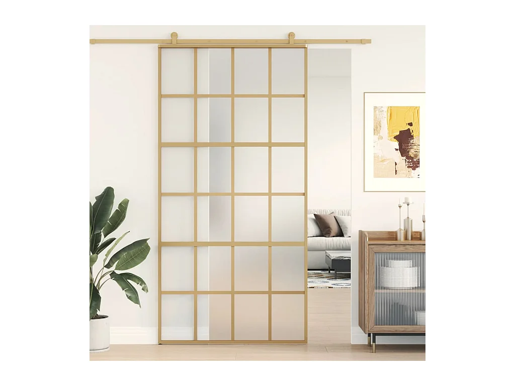 Porte coulissante doré 102,5x205 cm verre ESG dépoli aluminium