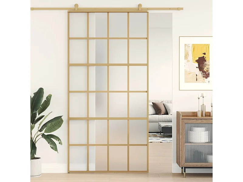 Porte coulissante doré 102,5x205 cm verre ESG dépoli aluminium