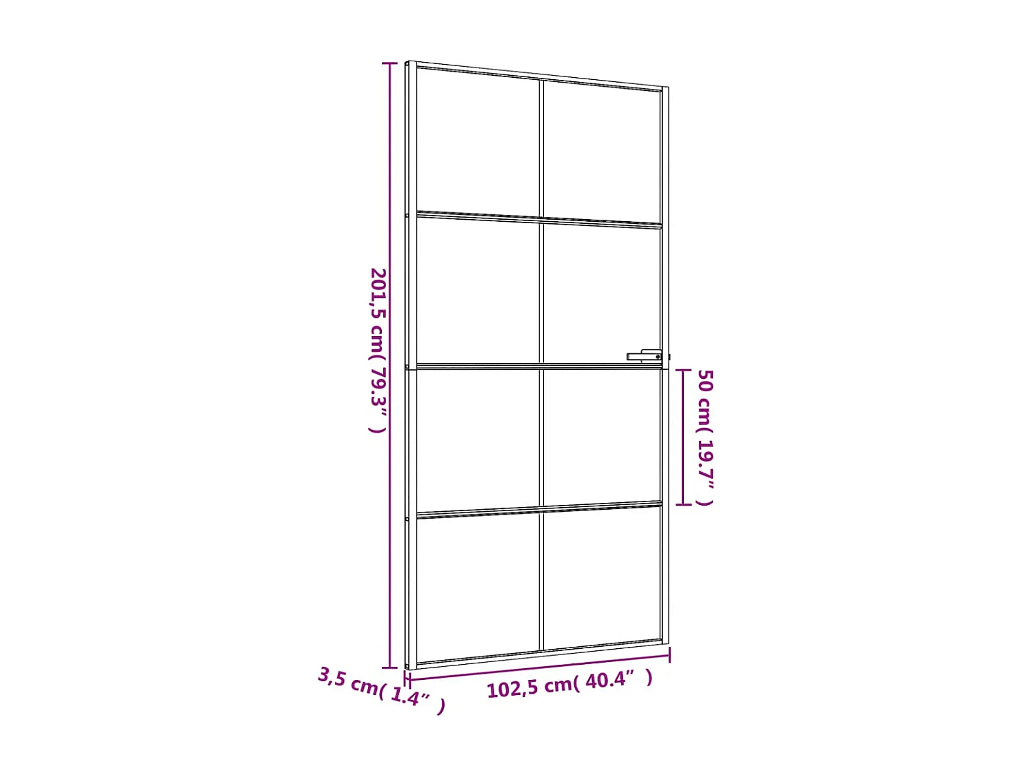 Porte intérieure mince noir verre trempé aluminium