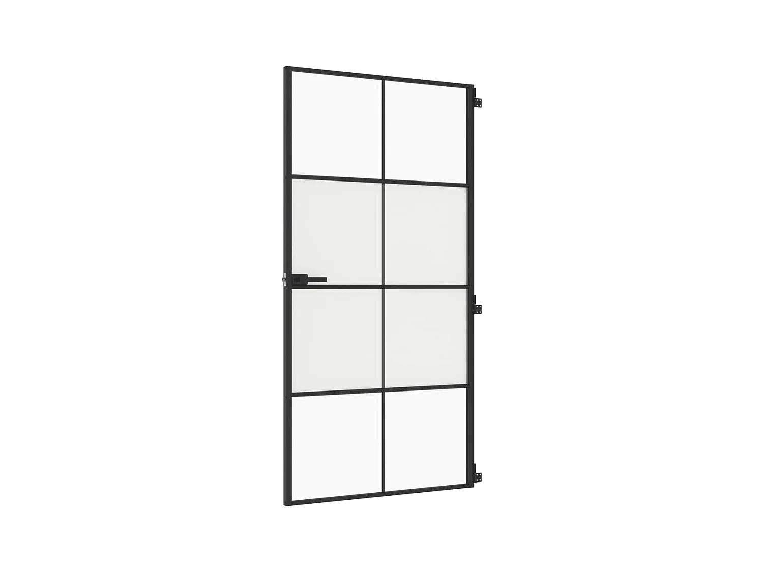Dünne schwarze Innentür aus gehärtetem Glas und Aluminium