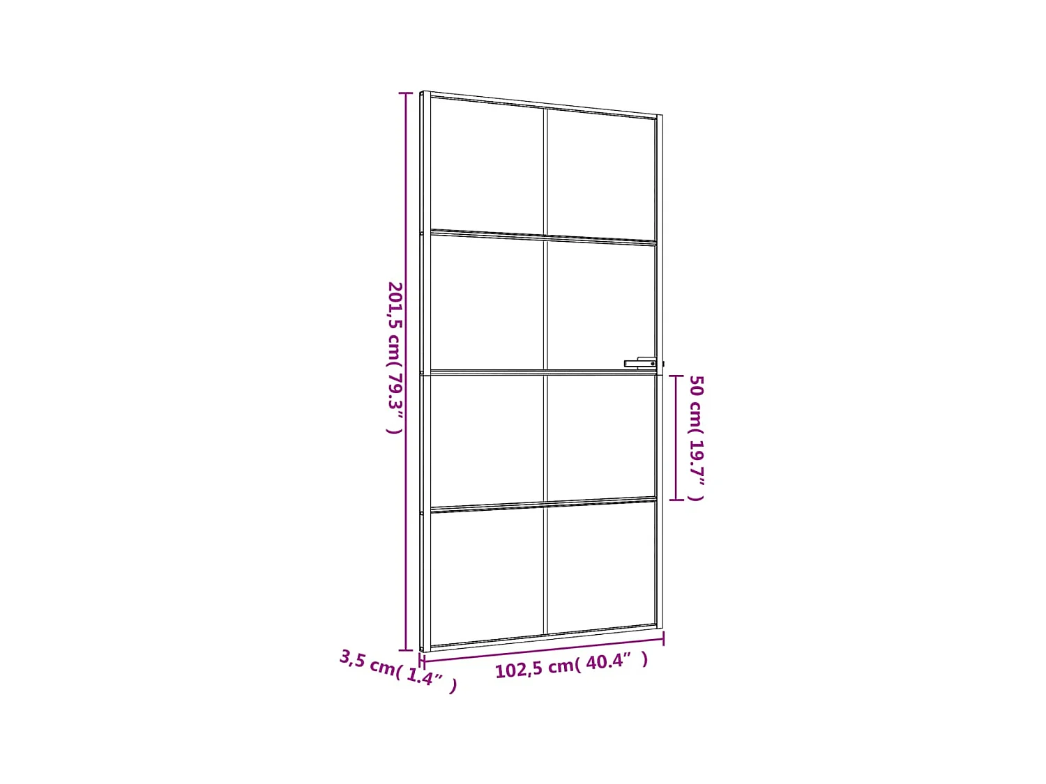 Dünne schwarze Innentür aus gehärtetem Glas und Aluminium