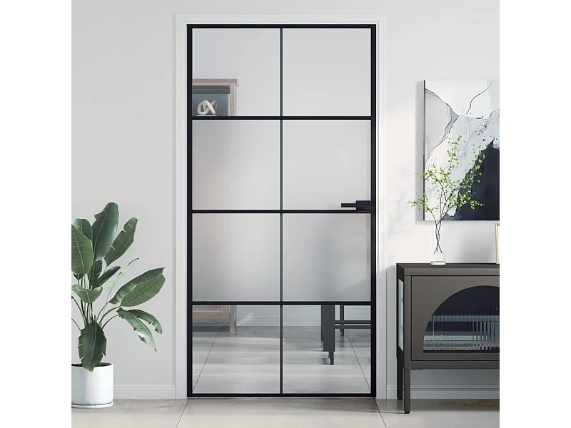 Porte intérieure mince noir verre trempé aluminium