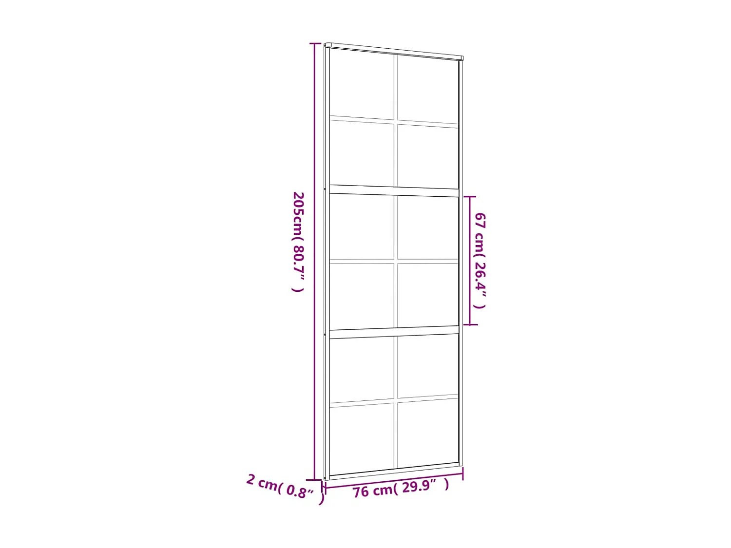 Porte coulissante doré 76x205 cm verre ESG clair et aluminium