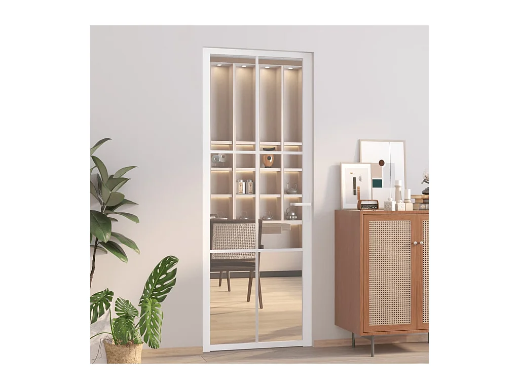 Innentür 76x201,5 cm Weißes ESG-Glas und Aluminium