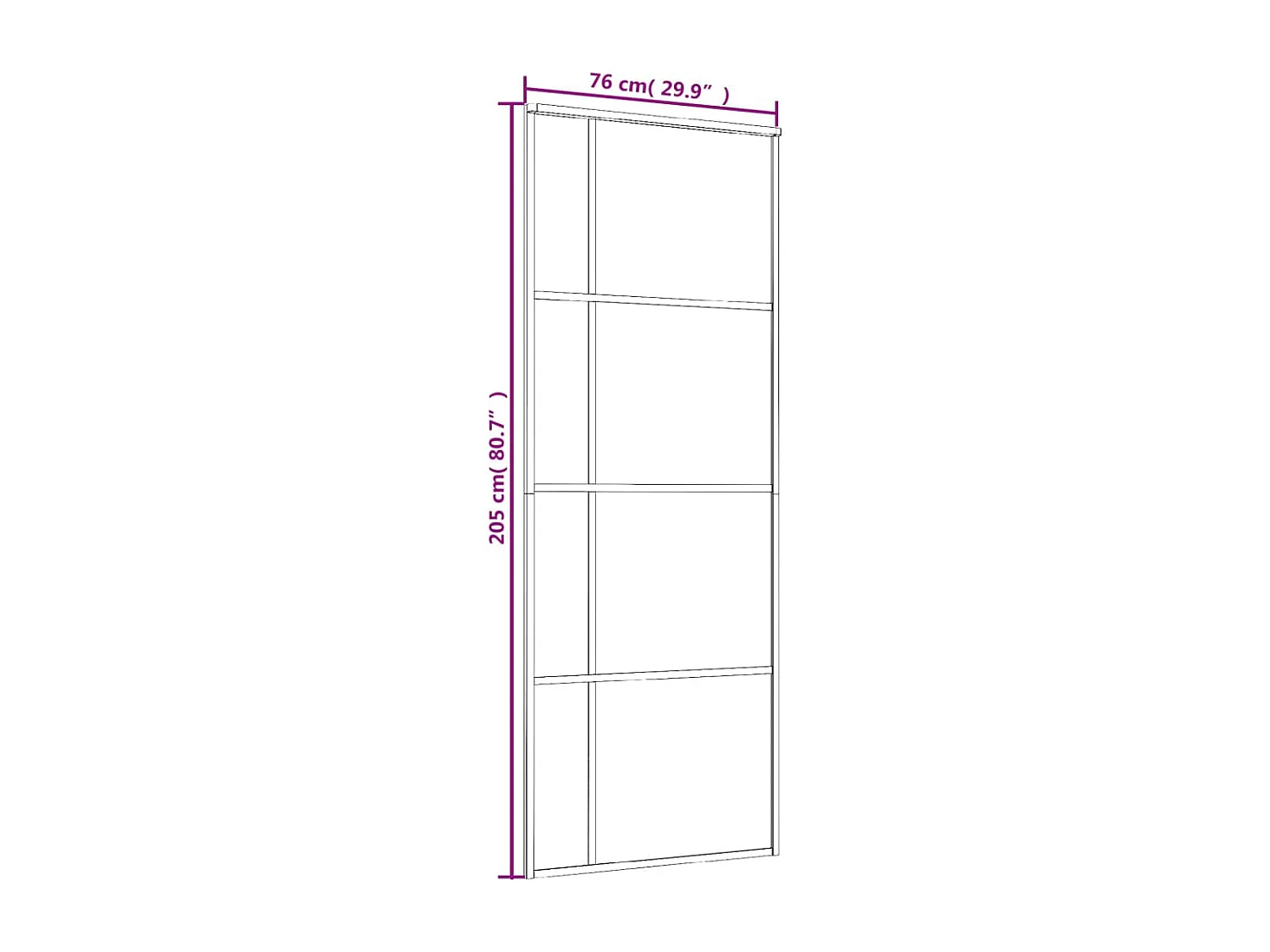Schiebetür aus satiniertem ESG-Glas und Aluminium, 76 x 205 cm, Schwarz