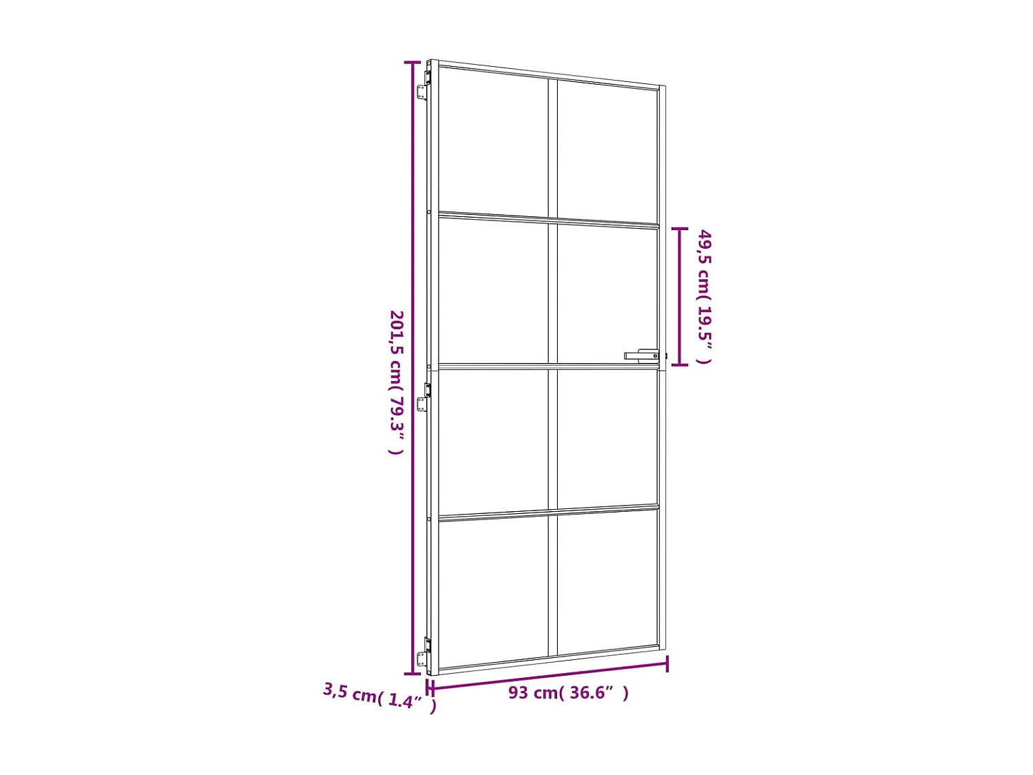 Porte intérieure mince doré 93x201,5 cm verre trempé aluminium