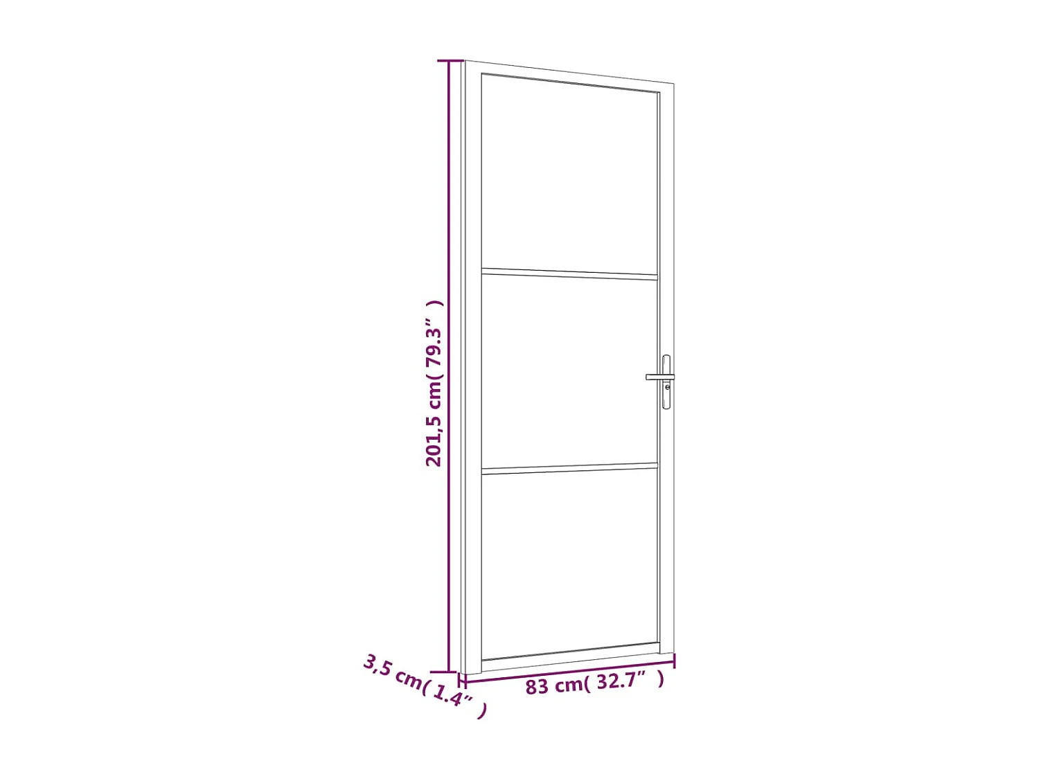 Porta da interno 83x201,5 cm Vetro ESG nero e alluminio