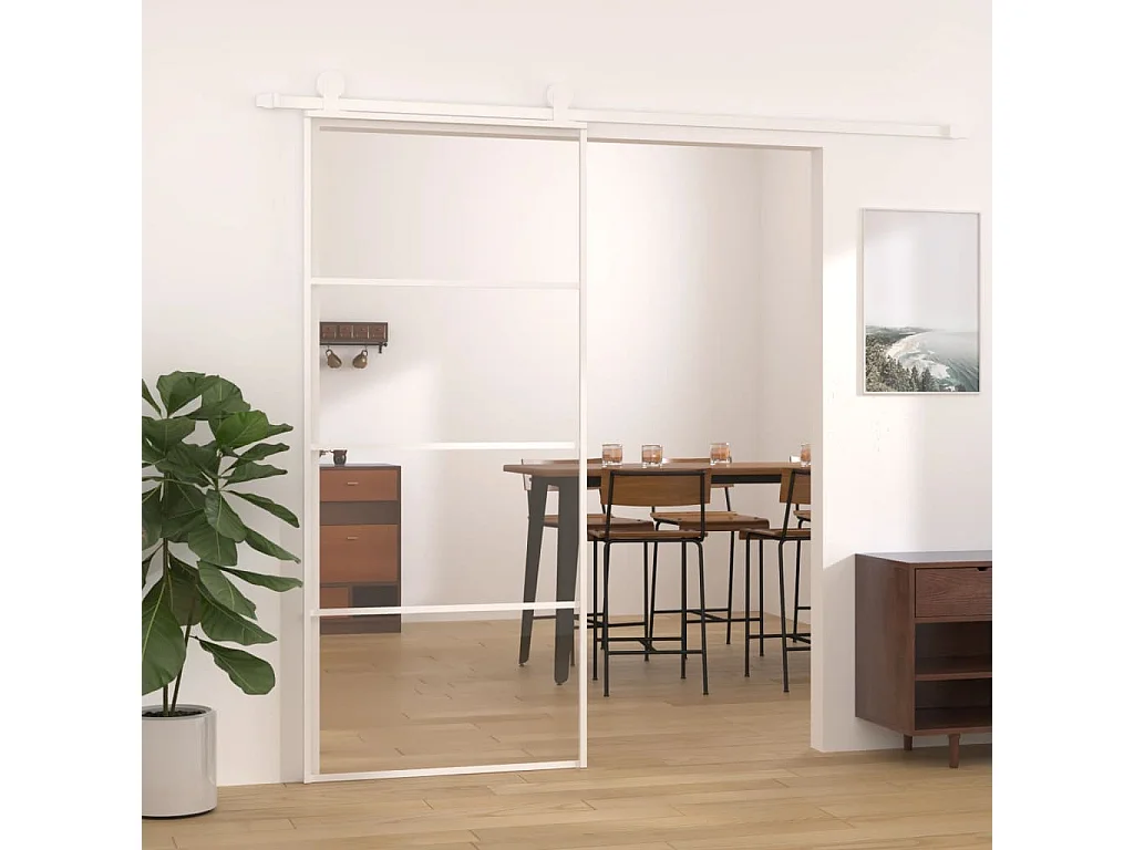 Porta scorrevole ESG vetro e alluminio 90x205 cm Bianco