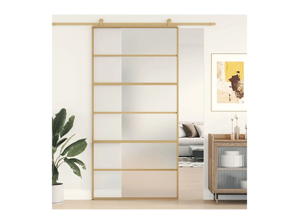 Porta scorrevole oro 102,5x205 cm alluminio vetro ESG satinato