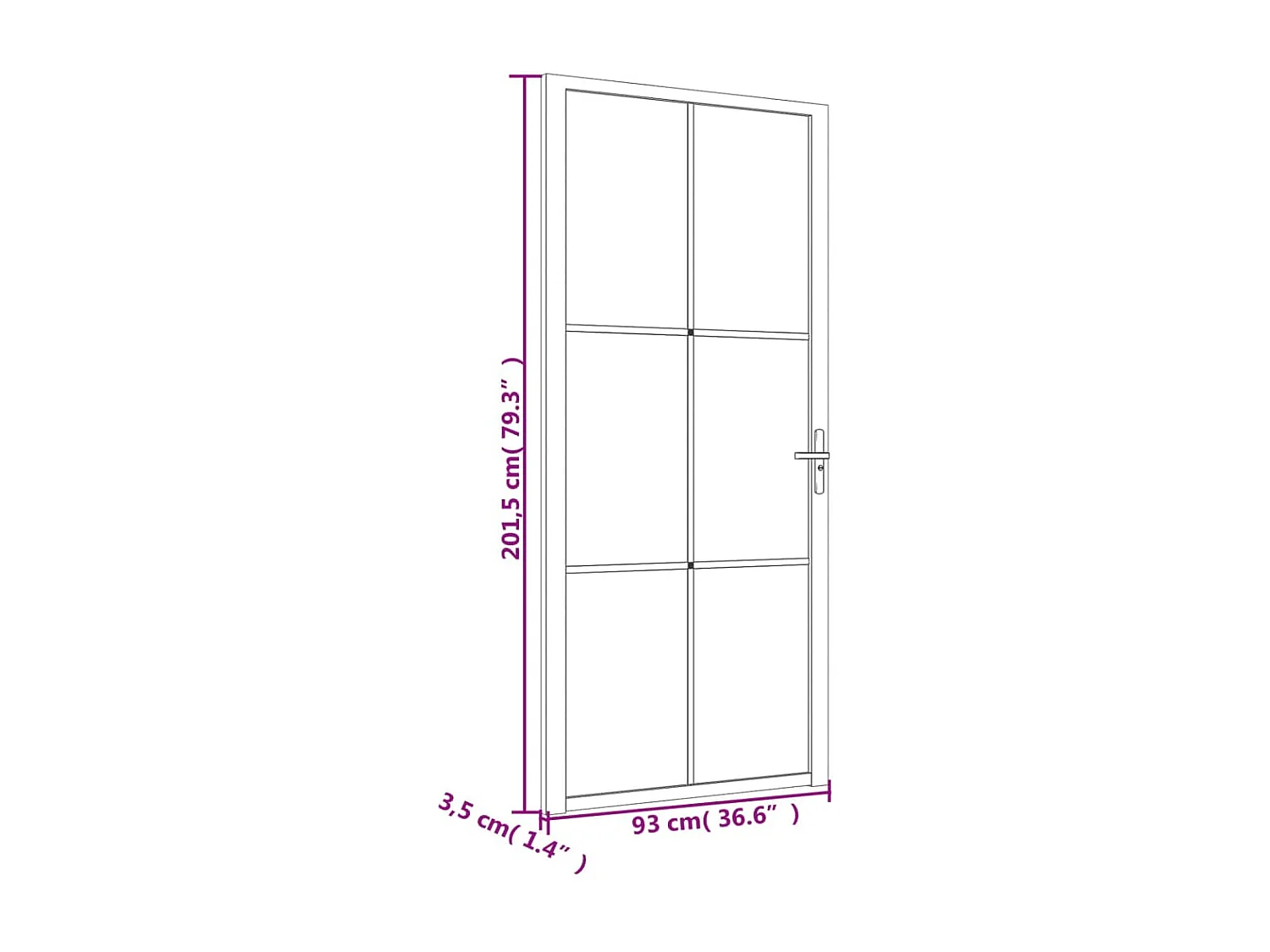 Porte intérieure 93x201,5 cm Blanc Verre mat et aluminium