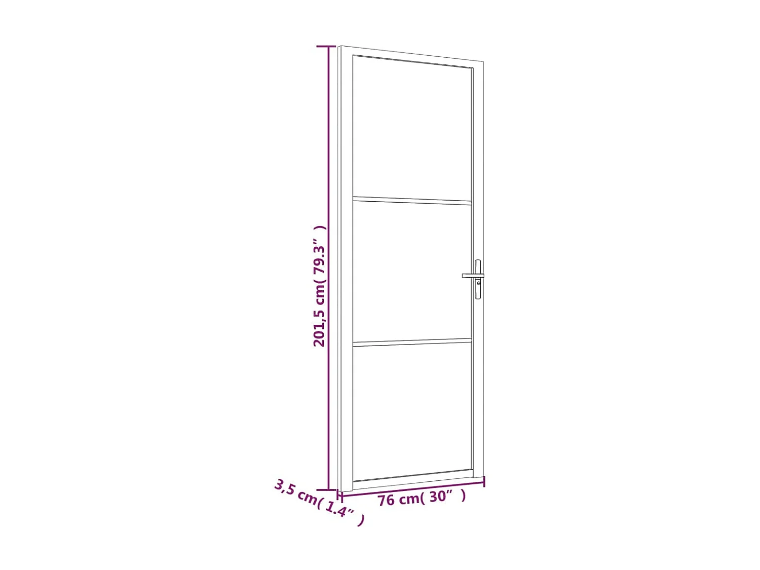 Porta interior 76x201,5 cm Vidro ESG branco e alumínio