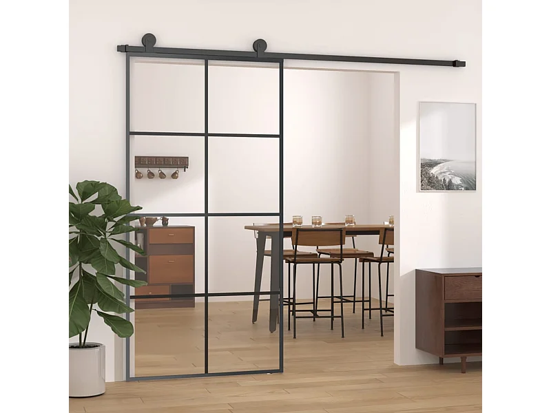 Porta scorrevole Nero 102,5x205 cm vetro ESG e alluminio