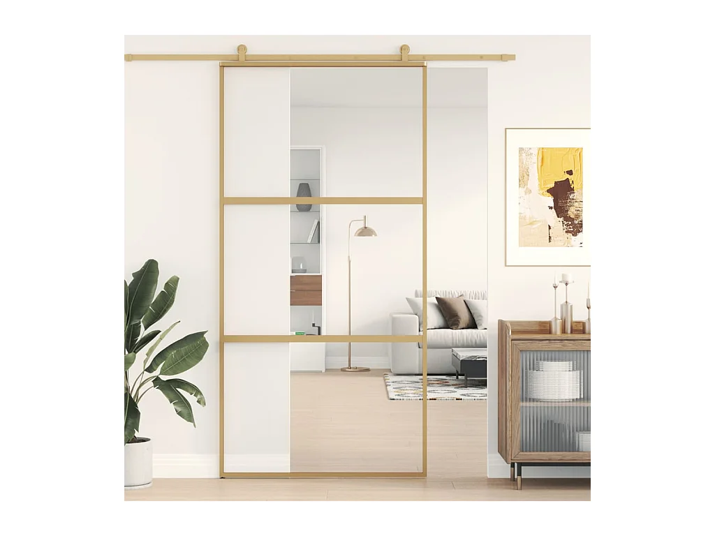 Puerta corredera dorada 102,5x205cm cristal ESG transparente y aluminio