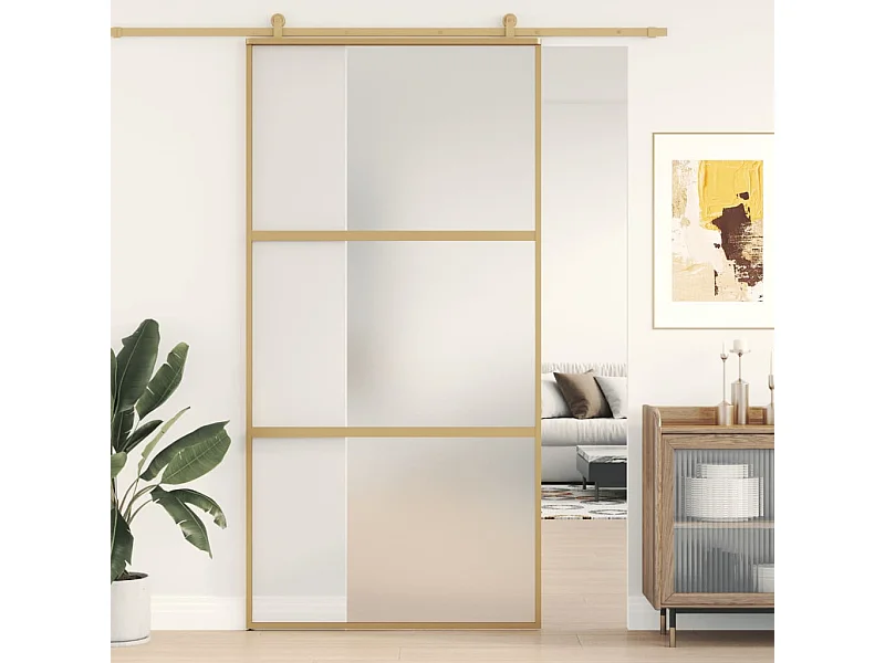 Porta scorrevole oro 102,5x205 cm alluminio vetro ESG satinato