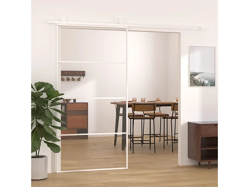 Puerta corredera ESG cristal y aluminio 102,5x205 cm Blanco
