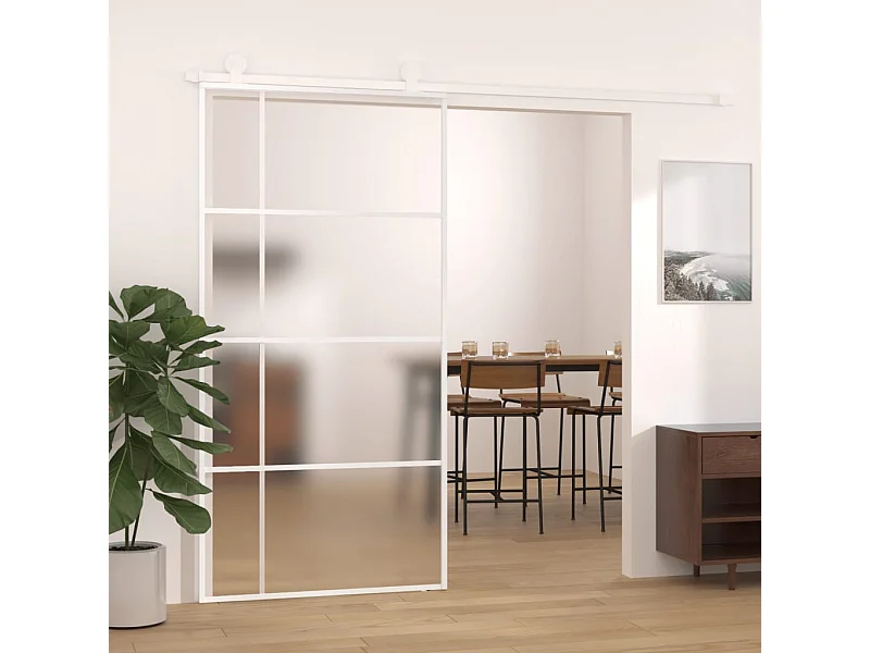 Schiebetür Mattiertes ESG-Glas Aluminium 102,5x205 cm Weiß