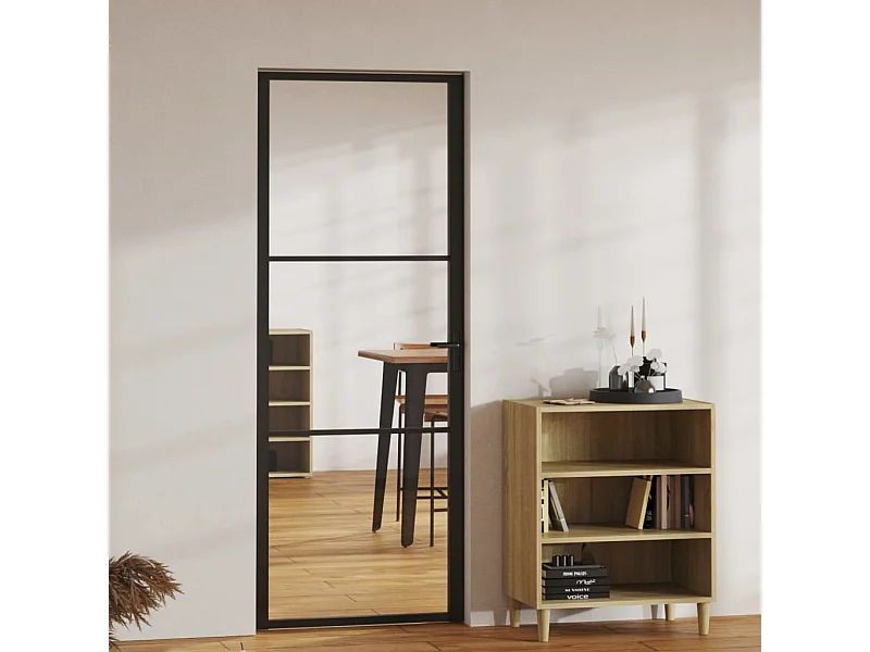 Porta da interno ESG vetro e alluminio 76x201,5 cm Nera