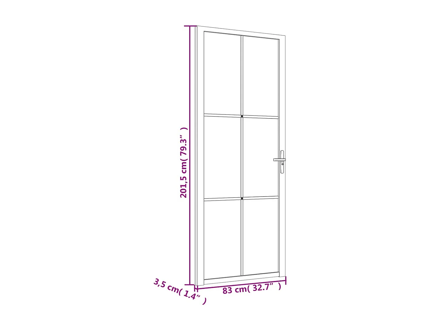 Binnendeur 83x201,5 cm Zwart Mat glas en aluminium