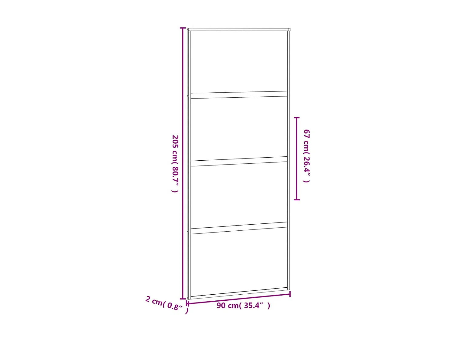 Schwarze Schiebetür 90x205 cm aus gehärtetem Aluminiumglas