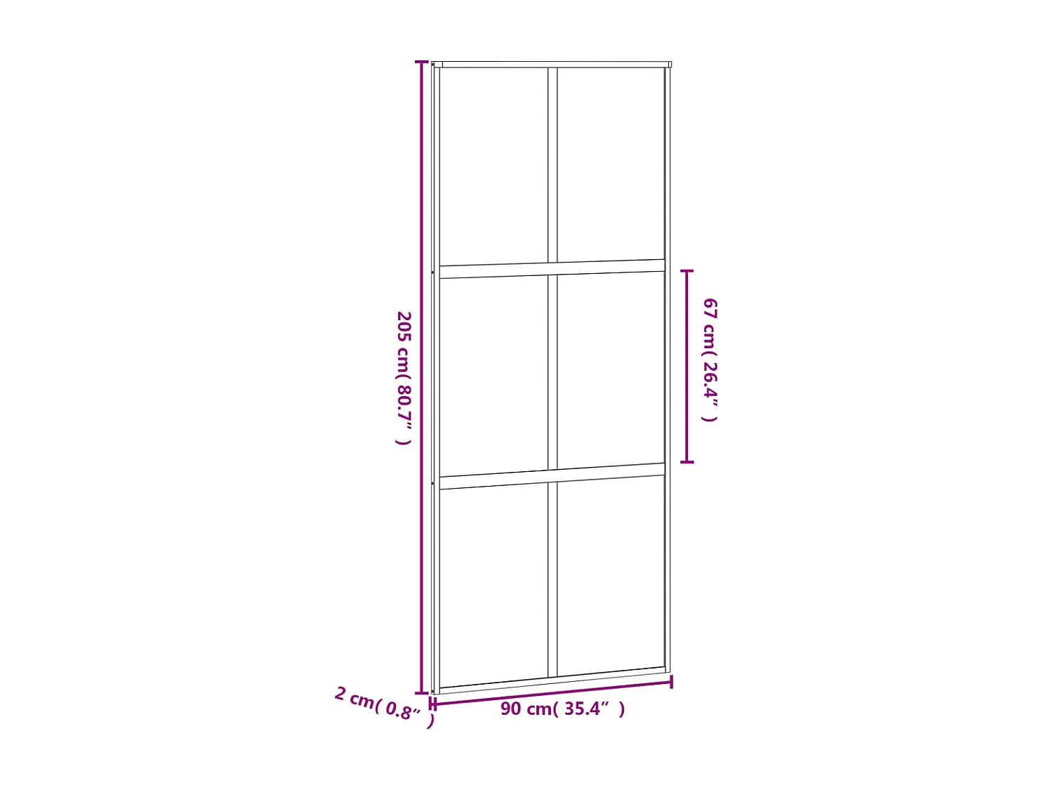 Schwarze Schiebetür 90x205 cm aus gehärtetem Aluminiumglas