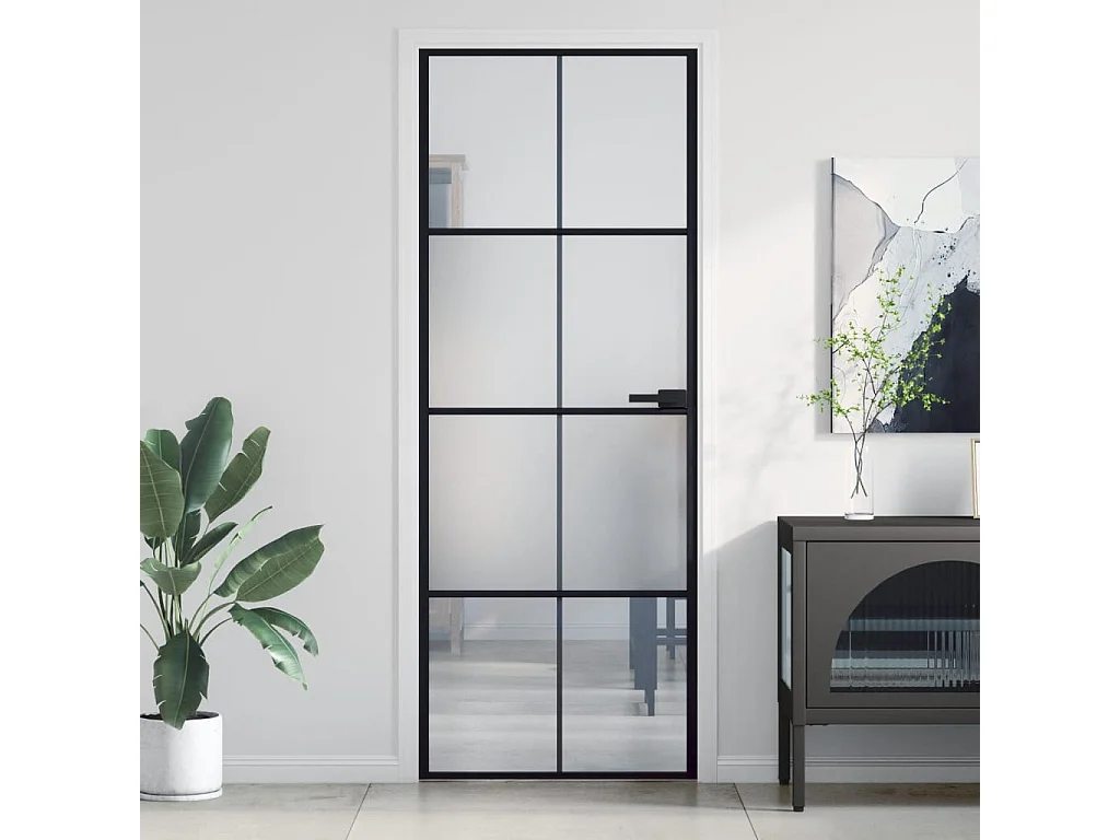 Porte intérieure mince noir 76x201,5 cm verre trempé aluminium