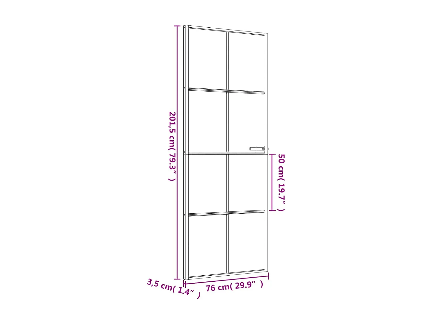 Porte intérieure mince noir 76x201,5 cm verre trempé aluminium