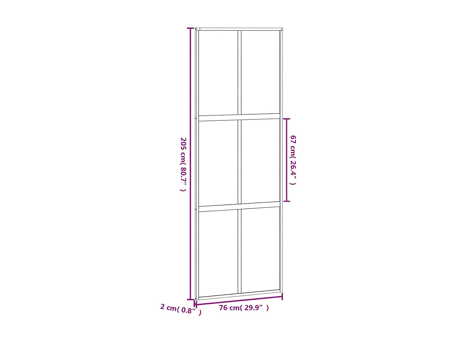 Schwarze Schiebetür 76x205 cm aus gehärtetem Aluminiumglas