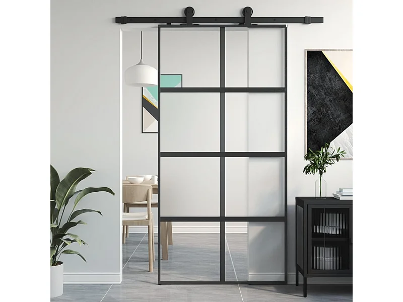 Porta scorrevole nera 102,5x205 cm vetro temperato alluminio