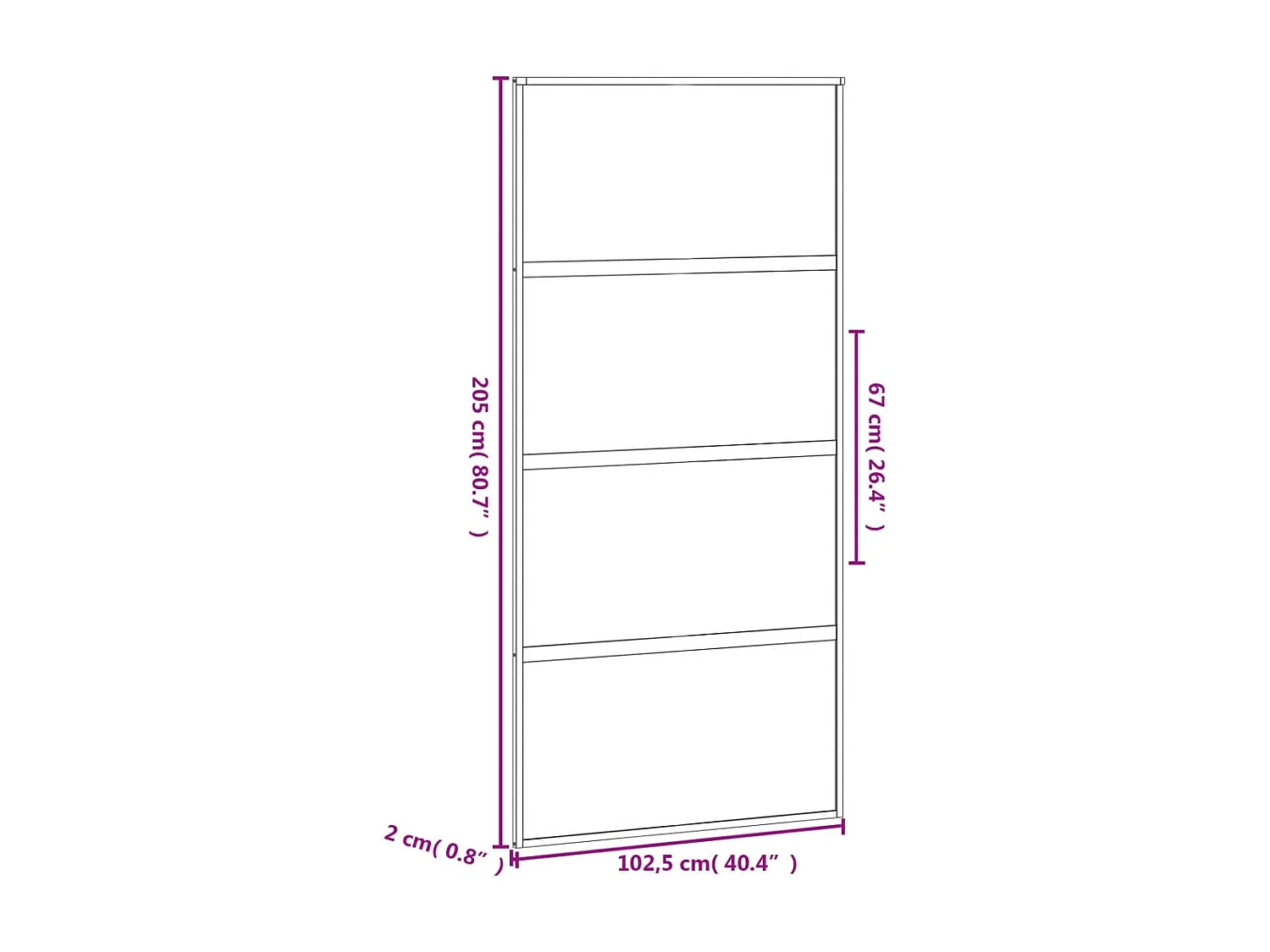 Schwarze Schiebetür 102,5 x 205 cm aus gehärtetem Aluminiumglas