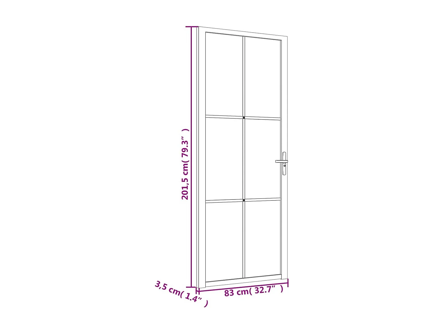 Innentür 83x201,5 cm Weißes ESG-Glas und Aluminium