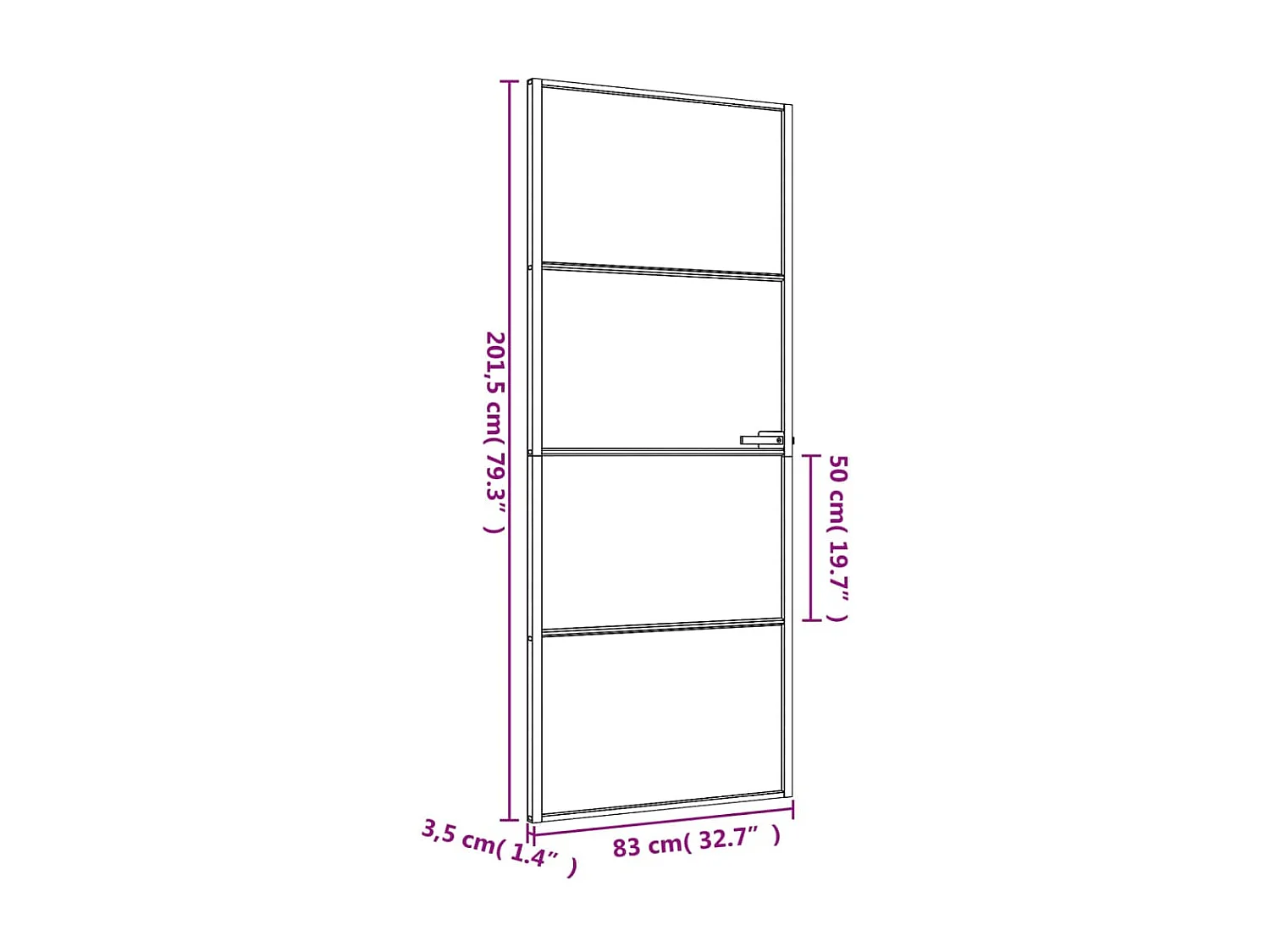 Porte intérieure mince noir 83x201,5 cm verre trempé aluminium