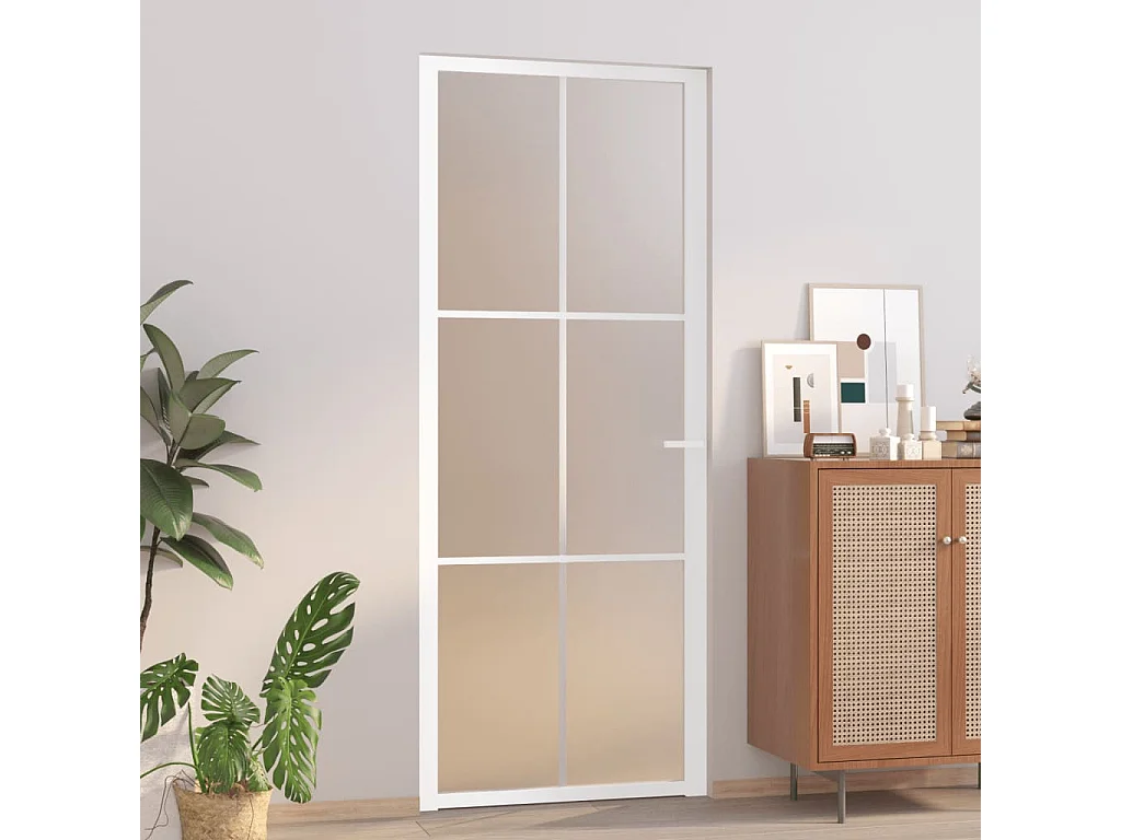 Porta interior 83x201,5 cm Branco Vidro mate e alumínio