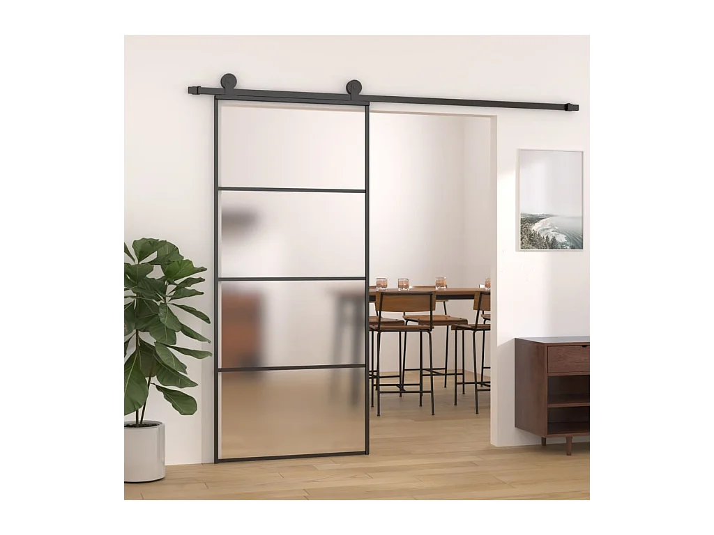 Porte coulissante Verre ESG dépoli et aluminium 90x205 cm Noir