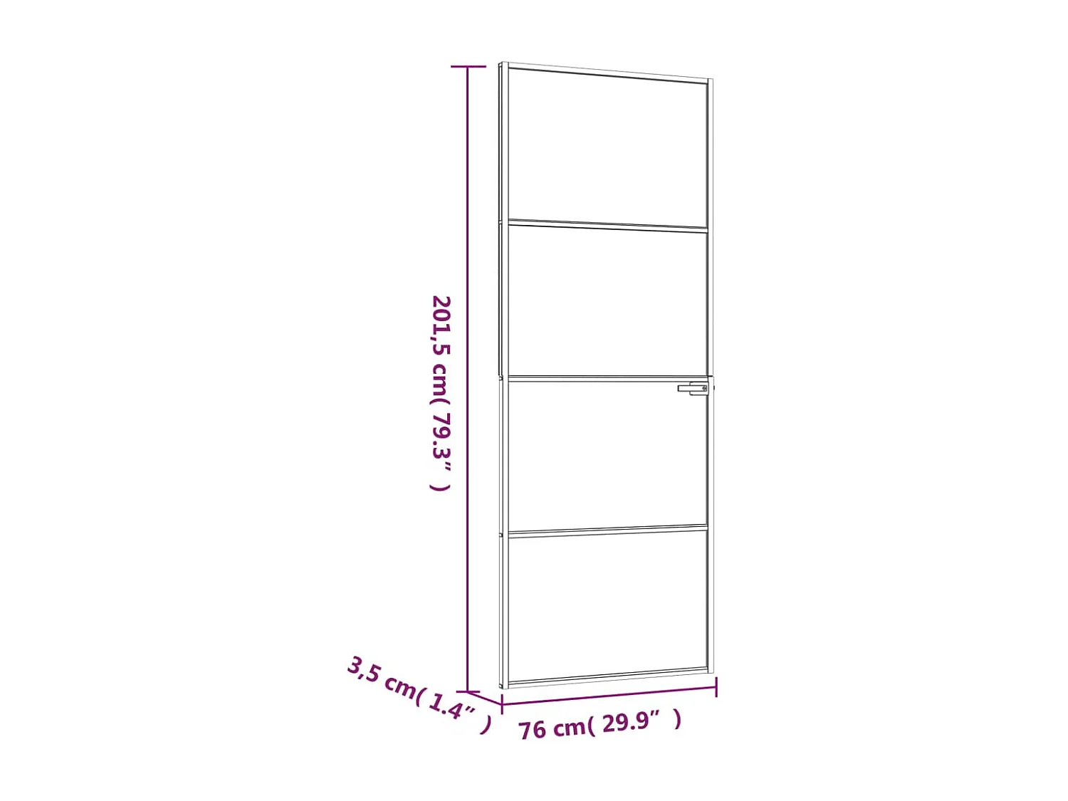 Porte d'intérieur Blanc 76x201,5 cm Trempé verre aluminium fin