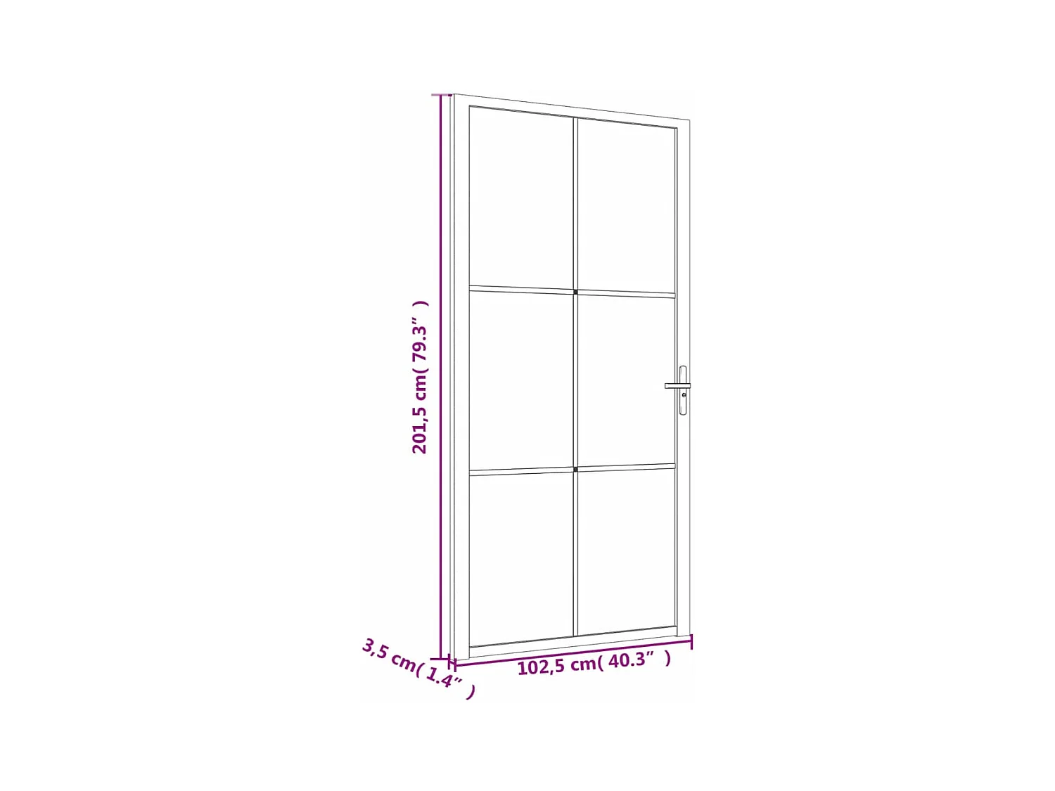 Binnendeur 102,5x201,5 cm Zwart ESG glas en aluminium